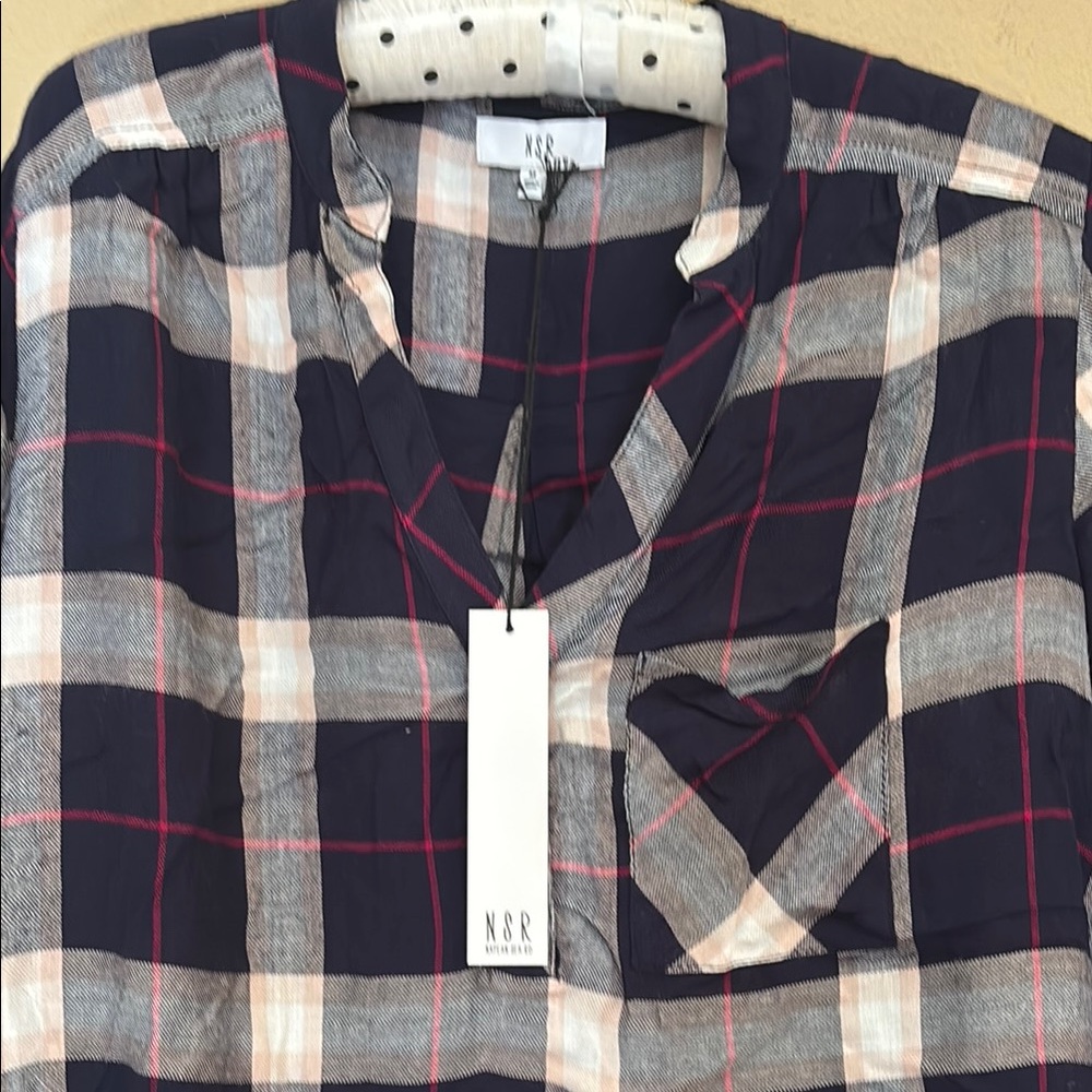 Zara Navy and Red Plaid Shirt